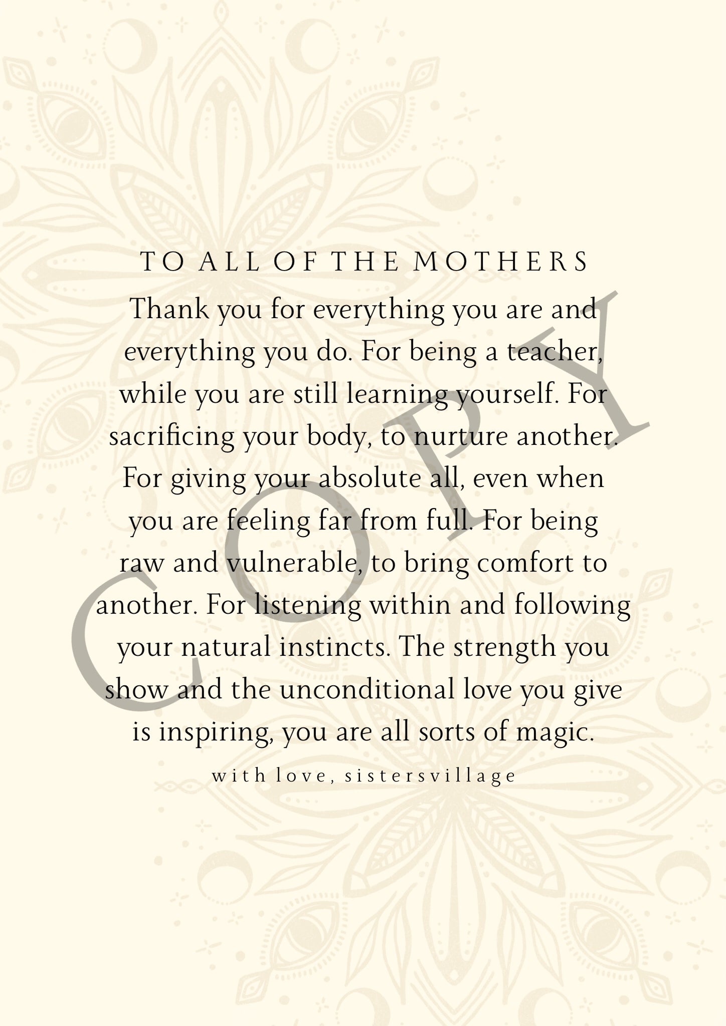 TO ALL OF THE MOTHERS DIGITAL PRINT